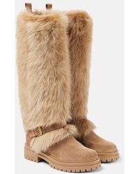 Gianvito Rossi - Shearling-Trimmed Suede Knee-High Boots - Lyst