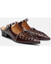 Ganni Eyelets Lace Up Mules in Red | Lyst