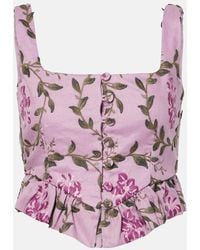 Agua Bendita - Eslabon Floral Embroidered Linen Top - Lyst