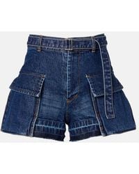 Sacai - Belted Denim Shorts - Lyst