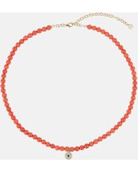 Sydney Evan - Evil Eye 14kt Gold And Coral Beaded Necklace With Diamonds - Lyst