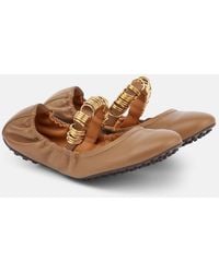 Tod's - Embellished Leather Mary Jane Flats - Lyst