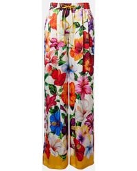 Dolce & Gabbana - Floral Silk-Blend Satin Palazzo Pants - Lyst