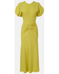Victoria Beckham - Bela Gathered Crepe Satin Midi Dress - Lyst