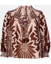 Poupette - Ysee Printed Smocked Cotton Blouse - Lyst