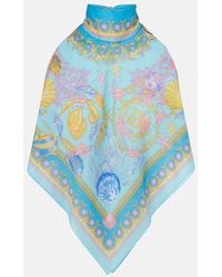 Versace - Printed Halterneck Cotton And Silk Top - Lyst