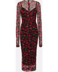 Dolce & Gabbana - Cherry Printed Tulle Midi Dress - Lyst