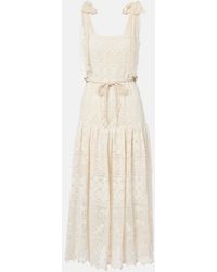 Zimmermann - Indra Belted Cotton Lace Midi Dress - Lyst
