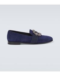 Manolo Blahnik - Carlton Embellished Suede Loafers - Lyst