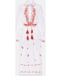 ALÉMAIS - Hearts Embroidered Cotton Midi Dress - Lyst