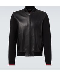 Gucci - Bomberjacke Web Stripe Aus Leder Und Strick - Lyst