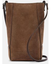 Brunello Cucinelli - Duo Mini Monili Suede Phone Pouch - Lyst