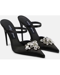 Dolce & Gabbana - Crystal-embellished Satin Mules - Lyst