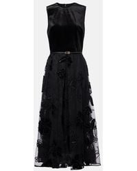 Elie Saab - Embroidered Tulle And Velvet Midi Dress - Lyst