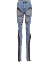 Mugler Skinny Jeans aus Denim und Tüll - Blau