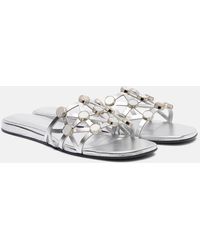 The Attico - Grid Embellished Leather Flat Sandals - Lyst