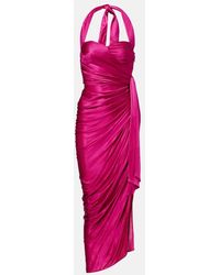 Balmain - Draped Halterneck Satin Midi Dress - Lyst
