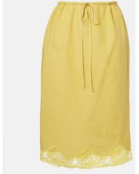 Saint Laurent - Lace-Trimmed Cotton And Silk Midi Skirt - Lyst