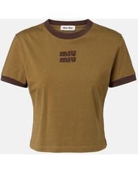 Miu Miu - Logo Cotton Jersey T-Shirt - Lyst