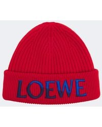 Loewe - Embroidered Ribbed-Knit Wool Beanie - Lyst
