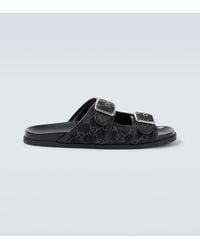 Gucci - Gg Leather-Trimmed Canvas Slides - Lyst