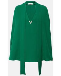 Valentino - Blusa de seda con capa y cuello anudado - Lyst