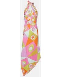 PUCCI - Occhi Silk Twill Midi Dress - Lyst