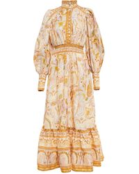 ALÉMAIS Solitaire Printed Linen Midi Dress in Orange (Natural) | Lyst