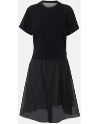 Sacai - Vestido Corto De Jersey De Algodon Y Organza - Lyst