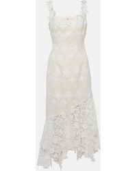 Oscar de la Renta - Floral Lace-Trimmed Tweed Midi Dress - Lyst