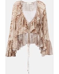Blumarine - Ruffled Leopard-Print Chiffon Top - Lyst