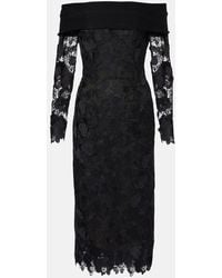 Oscar de la Renta - Orchid Floral Guipure Midi Dress - Lyst