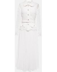 Self-Portrait - Belted Waist Crystal Embellished Guipure Lace Midi Dress - Lyst
