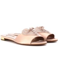 Aquazzura Heartbeat Crystal-embellished Slides - Pink