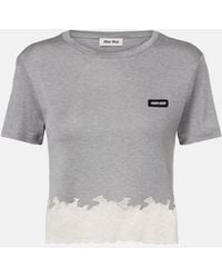 Miu Miu - Lace-Trimmed Silk Jersey Crop Top - Lyst