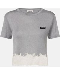 Miu Miu - Lace-Trimmed Silk Jersey Crop Top - Lyst