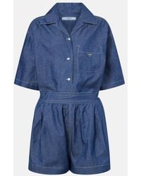 Prada - Cotton And Linen Chambray Romper - Lyst