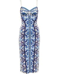 Dolce & Gabbana Printed Silk-blend Bustier Dress - Blue