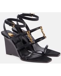 Saint Laurent - Leather Cassandre Wedges Sandal - Lyst
