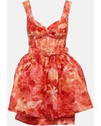 Zimmermann - Floral-print Corseted Linen-silk Mini Dress - Lyst