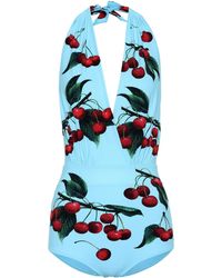 Dolce & Gabbana Exclusive To Mytheresa – Cherry Printed Halterneck Swimsuit - Blue