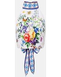 CAMILLA - Embellished Halterneck Linen Top - Lyst