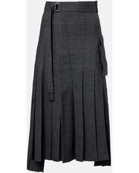 Sacai - Prince Of Wales Check Wool Midi Skirt - Lyst