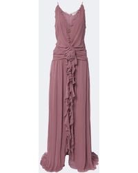 Blumarine - Floral-Applique Ruffled Georgette Gown - Lyst