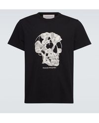 Alexander McQueen - Skull Embroidered Cotton Jersey T-shirt - Lyst