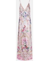 CAMILLA - Embellished Floral Silk Satin Maxi Dress - Lyst