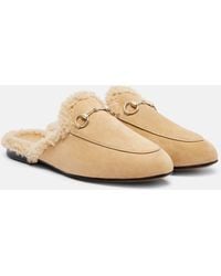Gucci - Shearling-Trimmed Suede Mules - Lyst