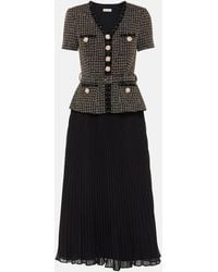 Self-Portrait - Boucle And Chiffon Midi Dress - Lyst