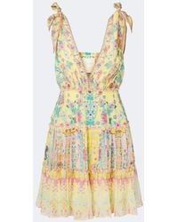 CAMILLA - Floral Embellished Tiered Silk Minidress - Lyst