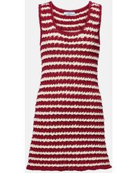 Prada - Vestido Corto De Croche De Algodon A Rayas - Lyst